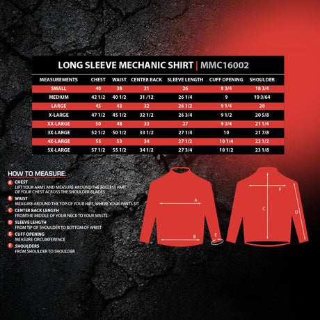 MMCC Men's Octane Long Sleeve Mechanic Shirt - Black with Red Stripe - 50-50 Cotton Poly - MMCC16002