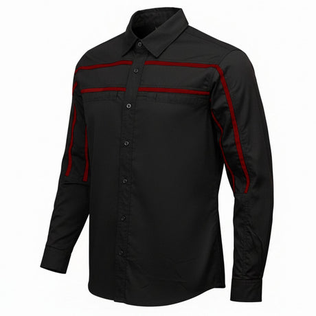 MMCC Men's Octane Long Sleeve Mechanic Shirt - Black with Red Stripe - 50-50 Cotton Poly - MMCC16002
