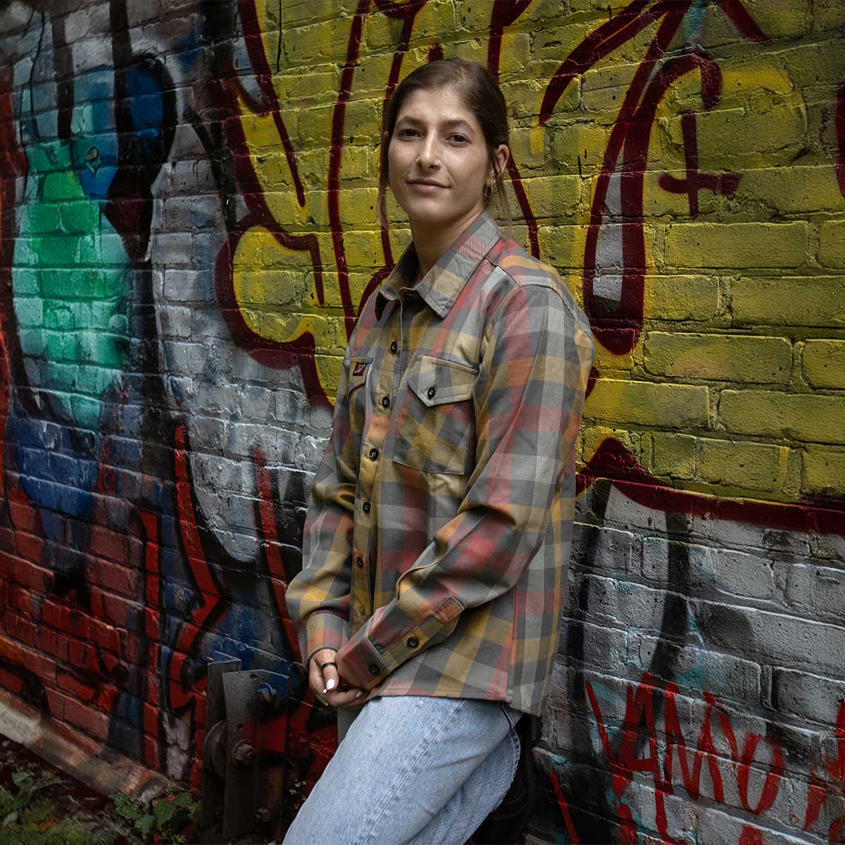 Milwaukee Leather MNG21614 Women's Gray and Red with Yellow Long Sleeve Cotton Flannel Shirt