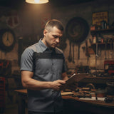 Milwaukee Leather MDM11671 Men’s Grey-Black Mechanic Work Shirt w/ Reflective Strip - Heavy-Duty Button-Up