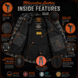 Milwaukee Leather MPM1654 Men's Plaid Flannel Biker Shirt with CE Approved Armor - Reinforced w/ Aramid Fiber