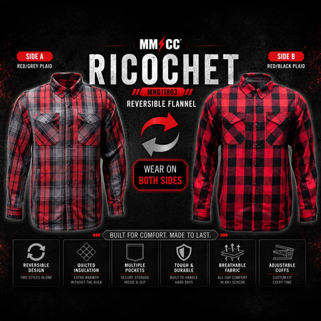 Milwaukee Motorcycle Clothing Co. Men's Reversible Plaid Flannel Shirt