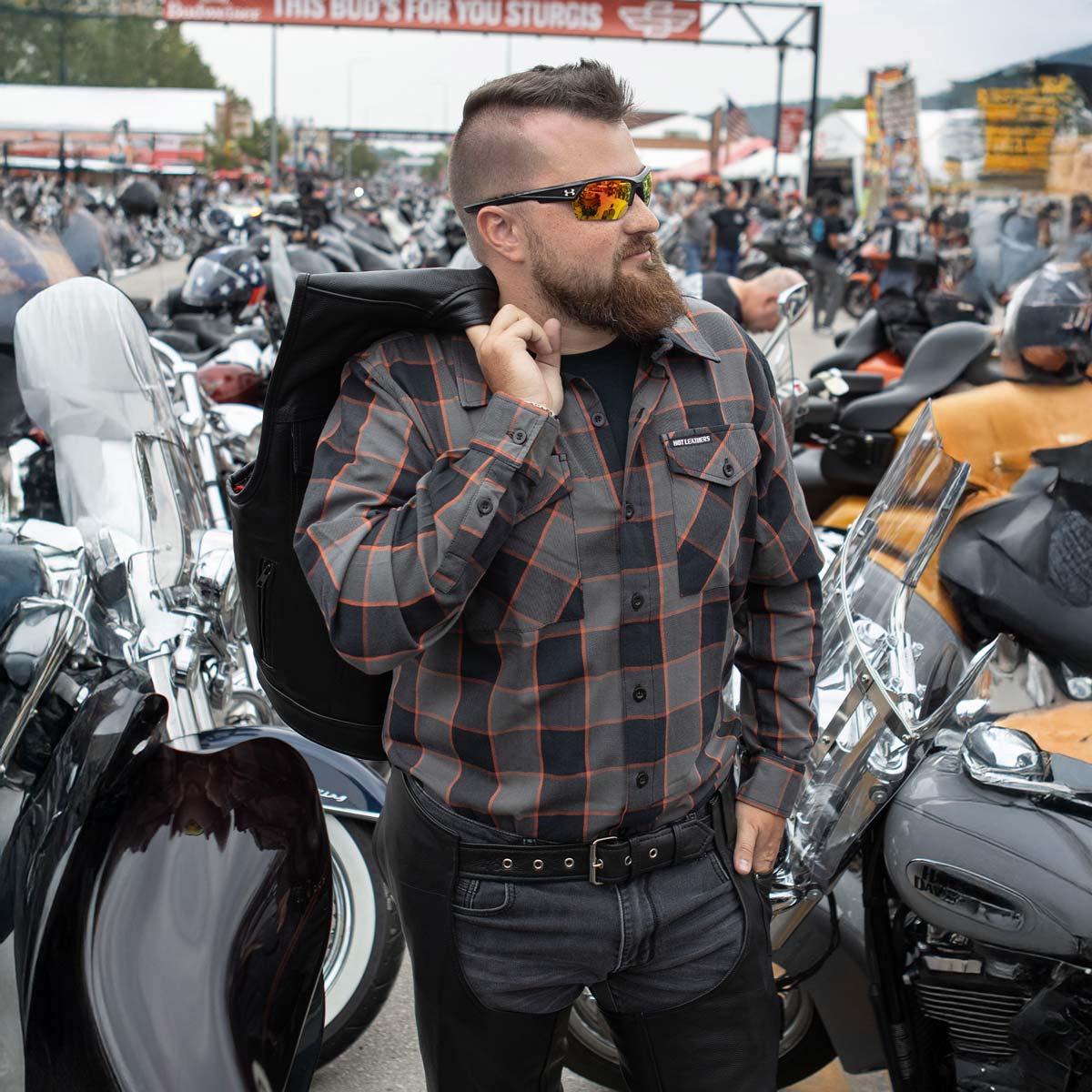 Hot Leathers FLM2020 Men's Black, Gray and Orange Flannel Long Sleeve Shirt
