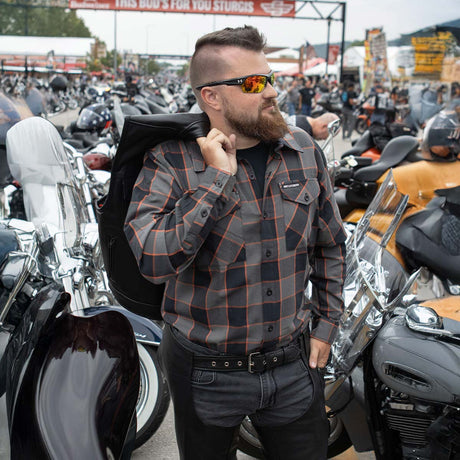 Hot Leathers FLM2020 Men's Black, Gray and Orange Flannel Long Sleeve Shirt