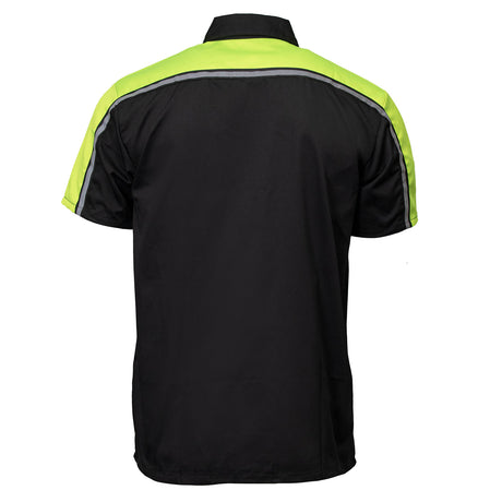 Men's "Delco" Black/Neon Green Mechanic Work Shirt - Cotton Button Up Shop Shirt - MDM11604