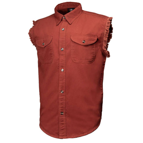 MMCC Men's Rustline Sleeveless Cut-Off Work Shirt - 100% Cotton, Dual Chest Pockets, Button Front - MMC16015
