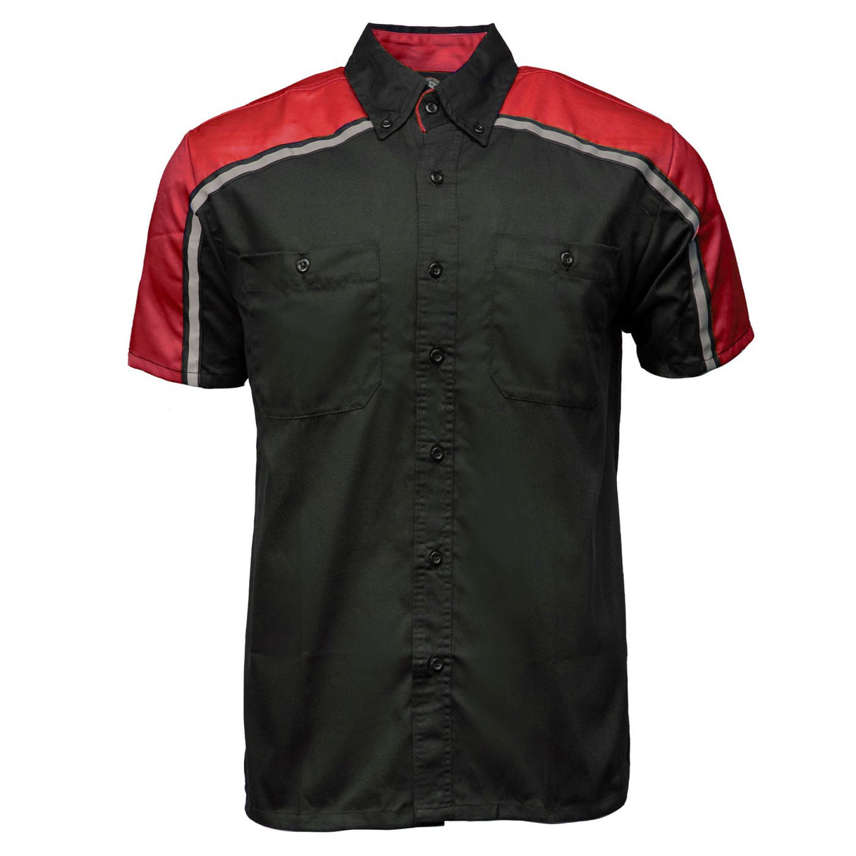 Men's "Delco" Black/Red Mechanic Work Shirt - Cotton Button Up Shop Shirt - MDM11606