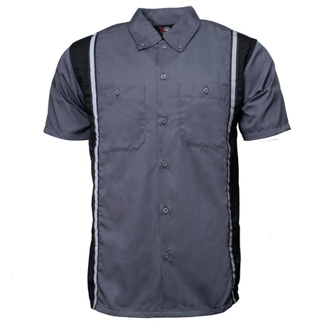 Men's "Driftline" Grey/Blacck Mechanic Work Shirt - Cotton Button Up Shop Shirt - MDM11612