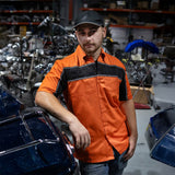 Milwaukee Leather MDM11670 Men’s Orange-Black Mechanic Work Shirt w/ Reflective Strip - Heavy-Duty Button-Up
