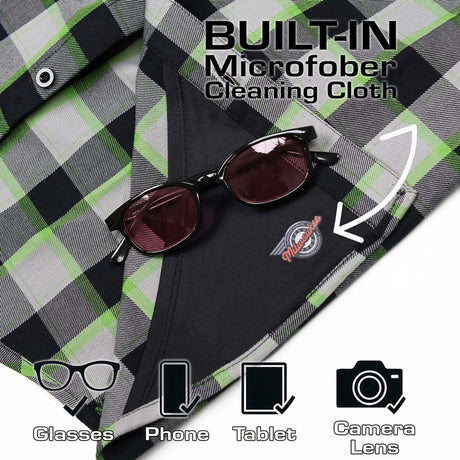 MMCC Men's Radioactive Black Gray Green Plaid Long Sleeve Flannel Shirt - Button-Up - MMC11602