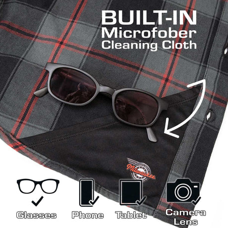 MMCC Blackout Men's Black Gray Red Plaid Flannel Shirt - 100% Cotton Long Sleeve Button-Up - MMC11622