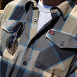 Milwaukee Leather MNG11639 Men's Flannel Plaid Beige with Black and Blue Long Sleeve Cotton Button Down Shirt