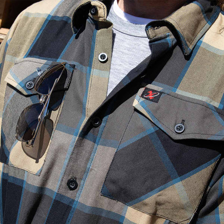 Milwaukee Leather MNG11639 Men's Flannel Plaid Beige with Black and Blue Long Sleeve Cotton Button Down Shirt