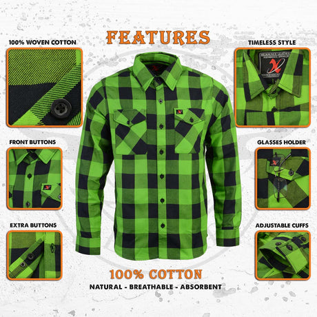 Milwaukee Leather Men’s Plaid Flannel Long Sleeve Shirt with Chest Pockets
