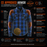 Milwaukee Leather MPM1650 Men's Plaid Flannel Biker Shirt with CE Approved Armor - Reinforced w/ Aramid Fiber