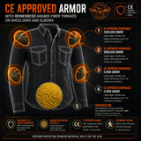 Milwaukee Leather MPM1622 Men's Black CE Armored Denim Long Sleeve Shirt Reinforced w/ Aramid Fibers