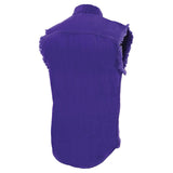 Milwaukee Leather DM1006 Men's Purple Lightweight Denim Shirt with with Frayed Cut Off Sleeveless Look