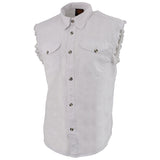 Milwaukee Leather DM4006 Men's White Denim Lightweight Shirt with Sleeveless Frayed Cut Off