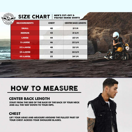 Milwaukee Leather DM1002 Men's Black Lightweight Denim Shirt with Frayed Cut Off Sleeveless