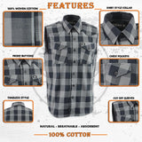 Milwaukee Leather MPM1648 Men’s Classic Black and Grey Button-Down Flannel Cut Off Sleeveless Casual Shirt