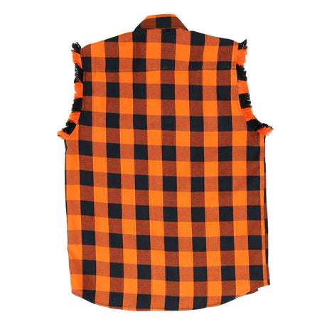 Hot Leathers FLM5210 Men's Sleeveless Fringe Orange and Black Flannel Shirt