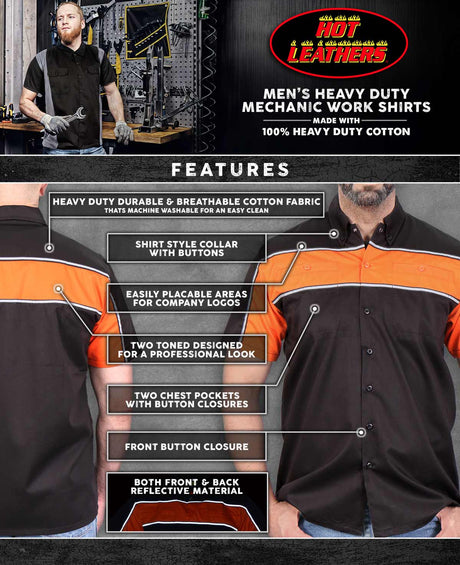 Hot Leathers GMM1004 Men's Mechanics 2-Tone Sides Button Up Heavy-Duty Work Shirt for | Classic Mechanic Work Shirt