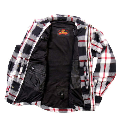 Hot Leathers JKM3001 Men's Red and White Flannel Motorcycle Shirt-Jacket w/ CE Armor Protection