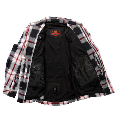 Hot Leathers JKM3001 Men's Red and White Flannel Motorcycle Shirt-Jacket w/ CE Armor Protection