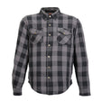 Hot Leathers JKM3004 Men's Grey/Black CE Armored Flannel Motorcycle Shirt Jacket - Aramid Fiber Reinforced