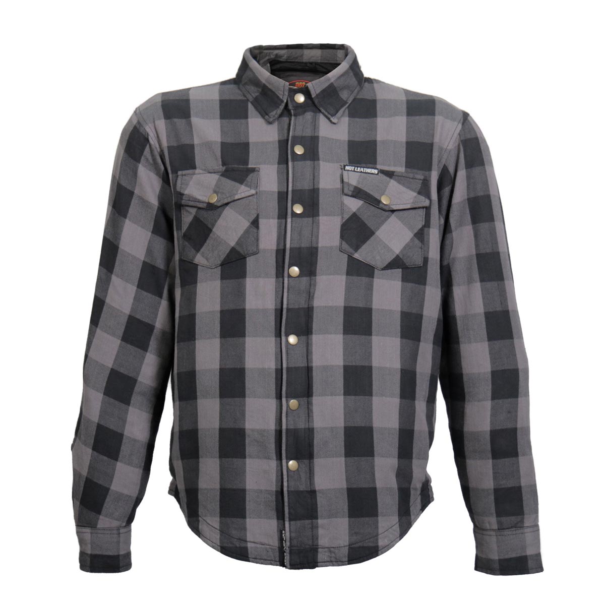 Hot Leathers JKM3004 Men's Grey/Black CE Armored Flannel Motorcycle Shirt Jacket - Aramid Fiber Reinforced
