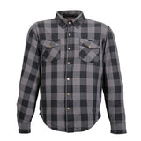 Hot Leathers JKM3004 Men's Grey/Black CE Armored Flannel Motorcycle Shirt Jacket - Aramid Fiber Reinforced