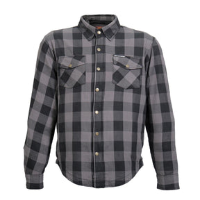 Hot Leathers JKM3004 Men's Grey/Black CE Armored Flannel Motorcycle Shirt Jacket - Aramid Fiber Reinforced