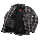 Hot Leathers JKM3004 Men's Grey/Black CE Armored Flannel Motorcycle Shirt Jacket - Aramid Fiber Reinforced