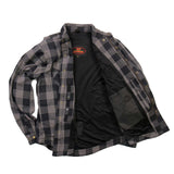Hot Leathers JKM3004 Men's Grey/Black CE Armored Flannel Motorcycle Shirt Jacket - Aramid Fiber Reinforced
