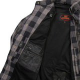 Men's "Last Stand" Grey/Black Armored Motorcycle Flannel Shirt - CE Protection Riding Shirt - JKM3004