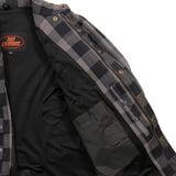 Men's "Last Stand" Grey/Black Armored Motorcycle Flannel Shirt - CE Protection Riding Shirt - JKM3004