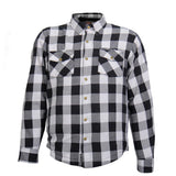 Hot Leathers JKM3005 Men's White/Black CE Armored Flannel Motorcycle Shirt Jacket - Aramid Fiber Reinforced