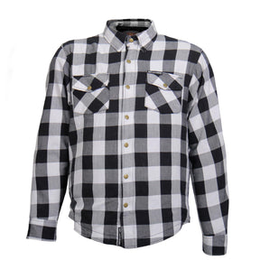 Hot Leathers JKM3005 Men's White/Black CE Armored Flannel Motorcycle Shirt Jacket - Aramid Fiber Reinforced