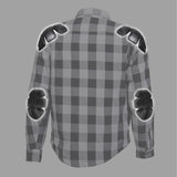 Hot Leathers JKM3005 Men's White and Black Armored Flannel Motorcycle Shirt-Jacket w/ CE Armor Protection