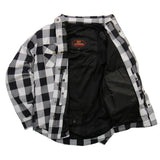Hot Leathers JKM3005 Men's White and Black Armored Flannel Motorcycle Shirt-Jacket w/ CE Armor Protection