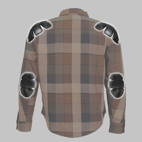 Hot Leathers JKM3007 Men's Black and Brown Armored Flannel Motorcycle Shirt-Jacket w/ CE Armor Protection