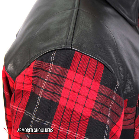 Hot Leathers JKM3201 Men's Red and Black Aramid Fibers Reinforced Leather and Plaid Flannel Shirt