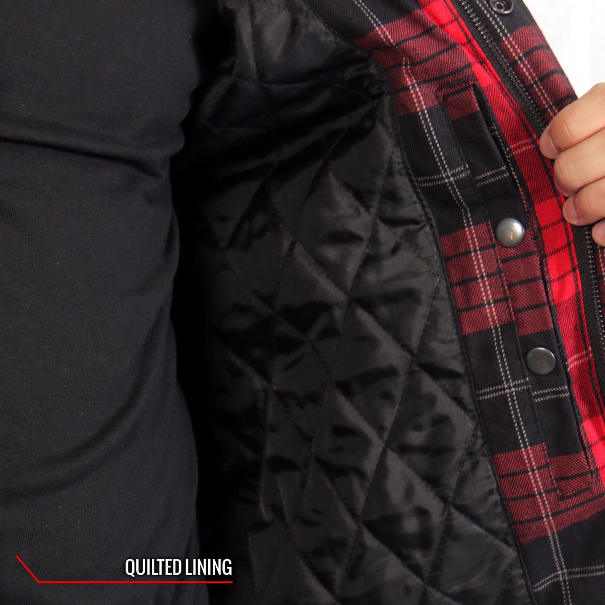 Hot Leathers JKM3201 Men's Red and Black Aramid Fibers Reinforced Leather and Plaid Flannel Shirt