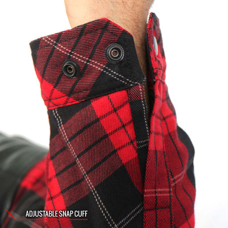 Hot Leathers JKM3201 Men's Red and Black Aramid Fibers Reinforced Leather and Plaid Flannel Shirt