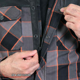 Hot Leathers JKM3202 Men's Grey Black and Orange Aramid Fibers Reinforced Leather and Plaid Flannel Shirt