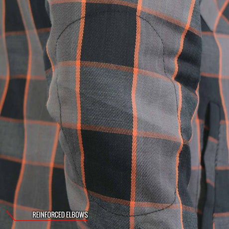Hot Leathers JKM3202 Men's Grey Black and Orange Aramid Fibers Reinforced Leather and Plaid Flannel Shirt