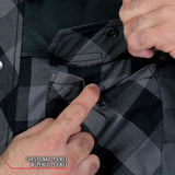 Hot Leathers JKM3203 Men's Grey and Black Aramid Fibers Reinforced Leather and Plaid Flannel Shirt