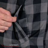 Hot Leathers JKM3203 Men's Grey and Black Aramid Fibers Reinforced Leather and Plaid Flannel Shirt