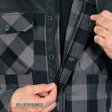 Hot Leathers JKM3203 Men's Grey and Black Aramid Fibers Reinforced Leather and Plaid Flannel Shirt