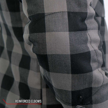 Hot Leathers JKM3203 Men's Grey and Black Aramid Fibers Reinforced Leather and Plaid Flannel Shirt